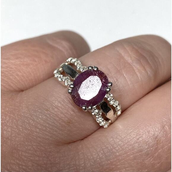 925 PTI India Sterling Silver Ruby Diamonds Ring 6.75 4.17g - Picture 7 of 15